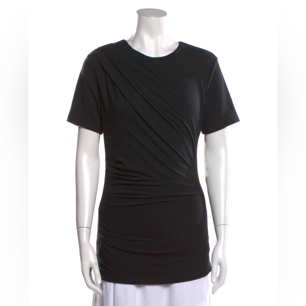 Alexander Wang black draped fitted stretch short sleeve top